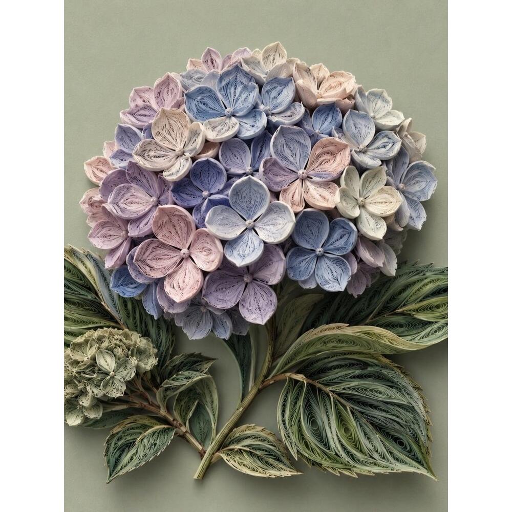 Pastel Hydrangea Wall Print in Blue, Pink & Cream